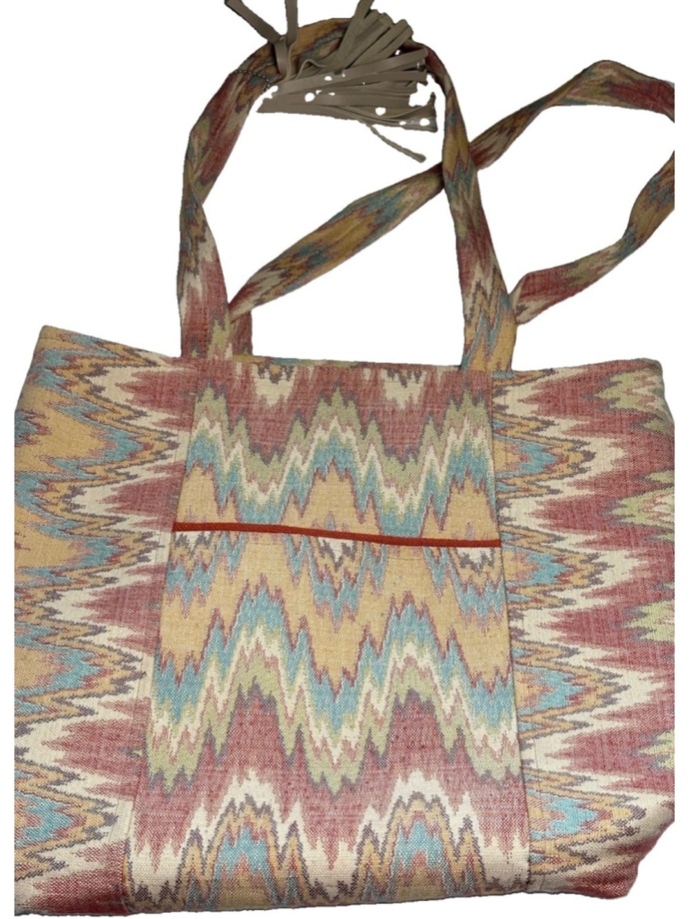 Boho Tapestry Tote Bag Southwestern Chevron Woven Purse Leather Tassel Shoulder